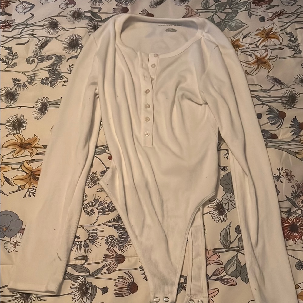 White Long Sleeve Henley Bodysuit